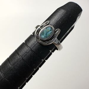 Vintage Sterling Silver Horseshoe Pinky Ring Sz 1.75 Turquoise Chip Southwest